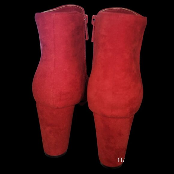 Women's Heel Ankle Boot Illude Casual Zip Up Bootie Suede Red  Round Toe Size 10 - Picture 5 of 9